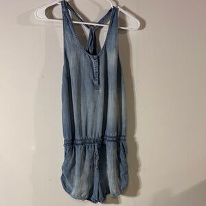 Mine Chambray Romper | Racerback Tie Back | Elastic Waist | Size S